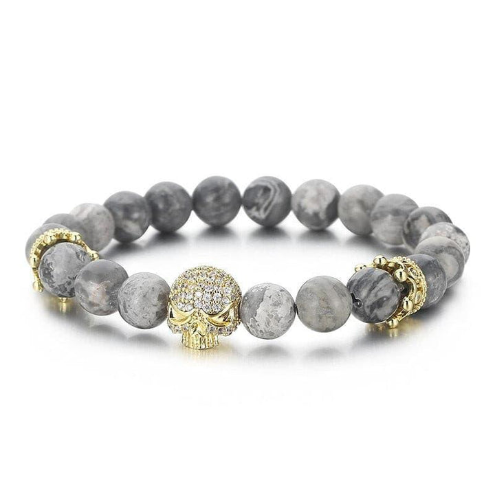 Kalen Retro Cloudy Stone Beaded Bracelet Men's Zircon Skull Accessories Trend Jewelry New Elasticity Bangles.