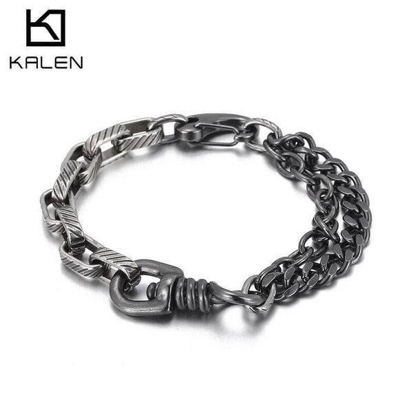 Kalen Retro Double Combination Chain 316L Stainless Steel Bracelet For Men's Party Jewelry Accessories Wholesale.