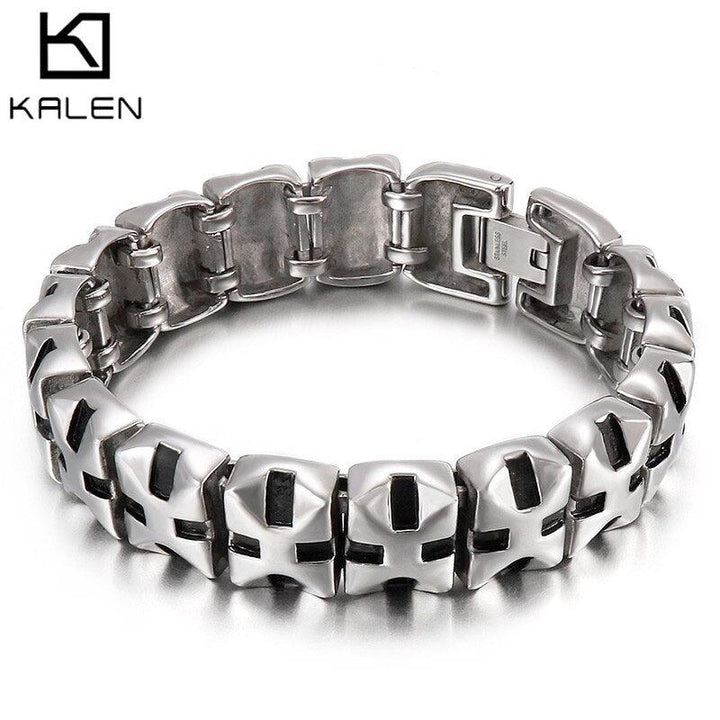 Kalen Retro Regular Pattern Combination Chain Stainless Steel Men's Bracelet Jewelry.