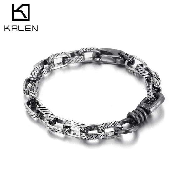 Kalen Retro Simple Wristband Chain Men's Stainless Steel Boiled Black Bracelet Jewelry 2021.