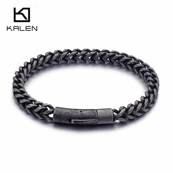 KALEN Retro Stainless Steel Brushed Link Chain Bracelets For Men Biker Matte Hand Chain Wrist Bilezik Cheap Jewelry.