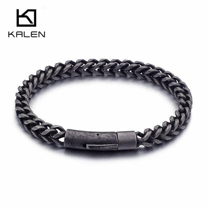 KALEN Retro Stainless Steel Brushed Link Chain Bracelets For Men Biker Matte Hand Chain Wrist Bilezik Cheap Jewelry.