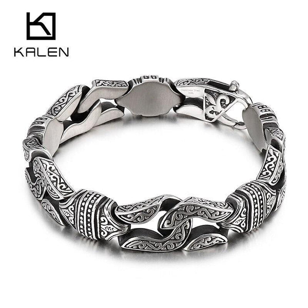 Kalen Retro Style 14mm Men's Totem Bracelet 316L Stainless Steel Wristband Jewelry Party Accessories.