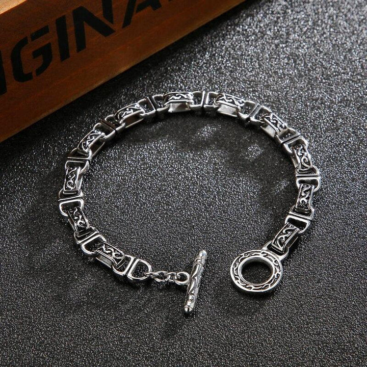 Kalen Retro Totem Texture Combination Chain Charm Men's Stainless Steel Bracelet Simple Clasp Jewelry.