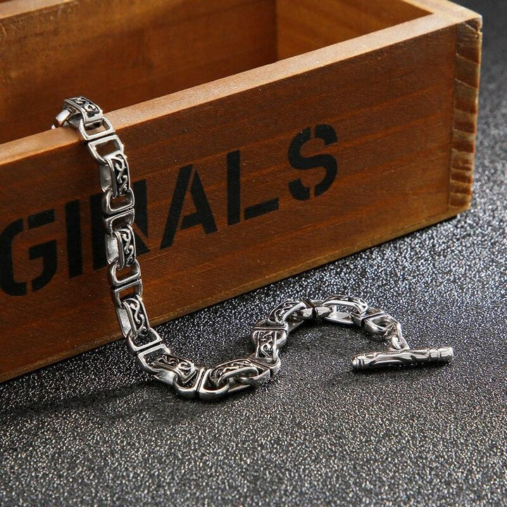 Kalen Retro Totem Texture Combination Chain Charm Men's Stainless Steel Bracelet Simple Clasp Jewelry.