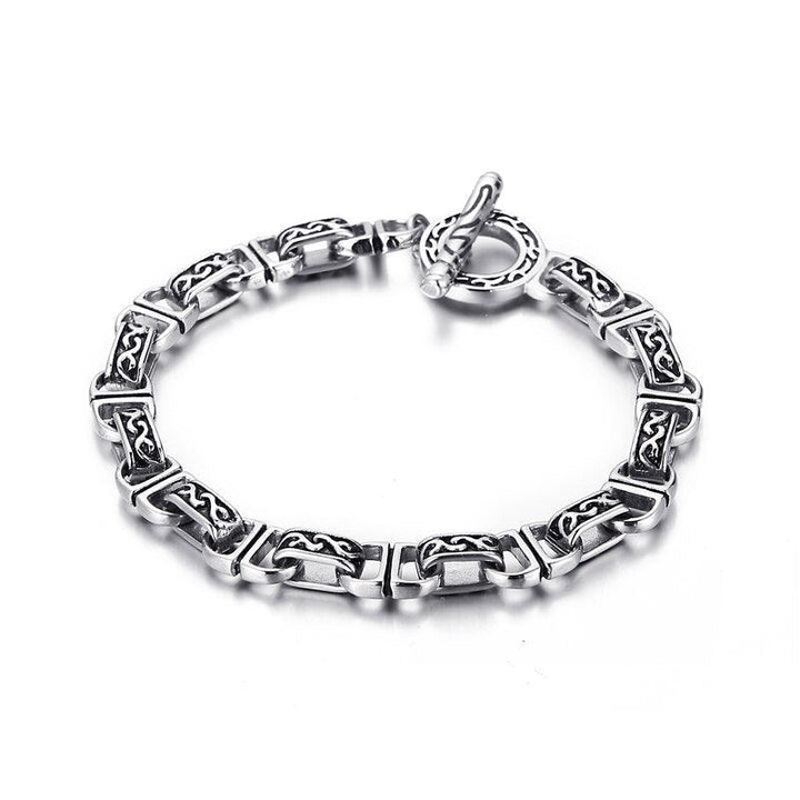 Kalen Retro Totem Texture Combination Chain Charm Men's Stainless Steel Bracelet Simple Clasp Jewelry.