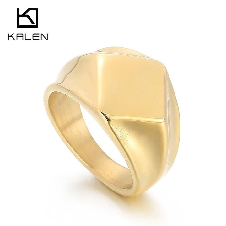 KALEN Rhombic Geometric Ring Men Stainless Steel Support Engraved Name Free.