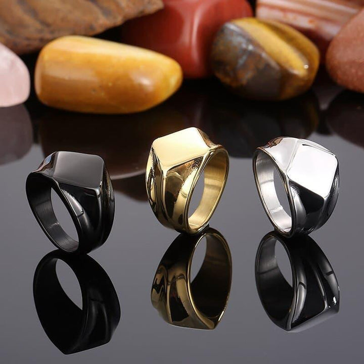 KALEN Rhombic Geometric Ring Men Stainless Steel Support Engraved Name Free.