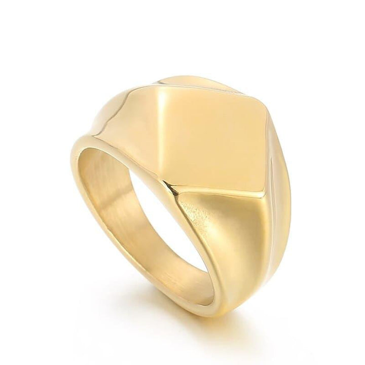 KALEN Rhombic Geometric Ring Men Stainless Steel Support Engraved Name Free.