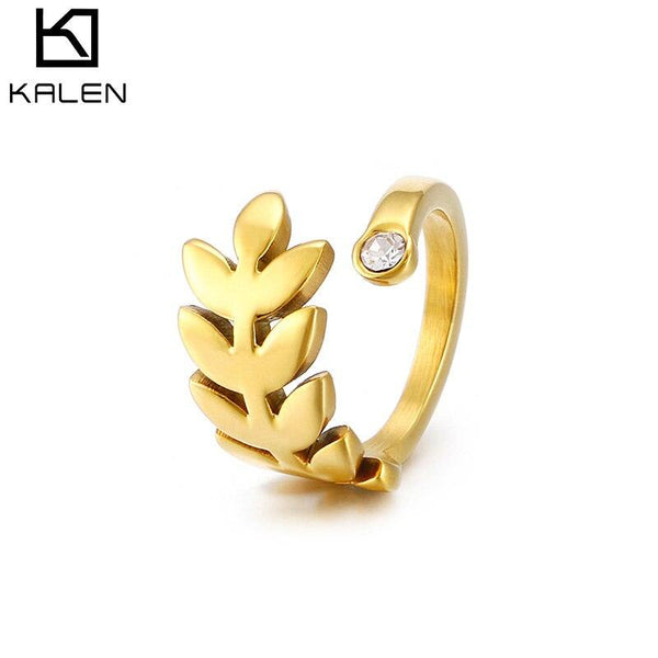 KALEN Rings For Women Anillos Mujer Gold Color Smooth Leaves Stainless Steel Cubic Zirconia Rings Wedding Bands Jewelry Gifts.