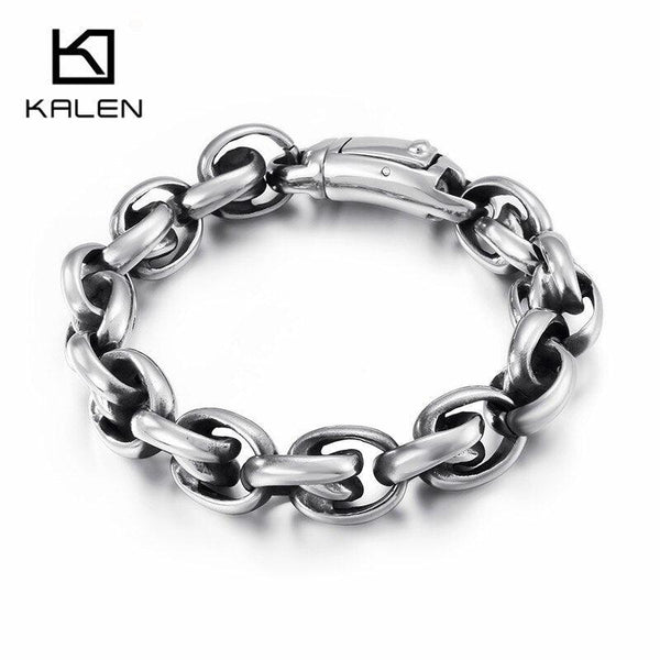 KALEN Rock Chunky 14mm Width Link Chain Bracelet Men Stainless Steel 23CM Heavy Chain &amp; Link Bracelet Hip Hop Party Jewelry.