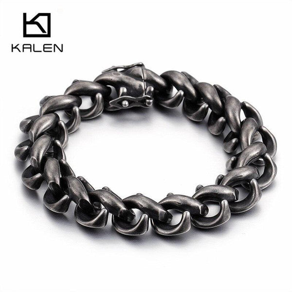 Kalen Rock Matte Link Chain Bracelets Men Stainless Steel Brushed Black Hand Chain Bracelet Homme Punk Jewelry Gift.