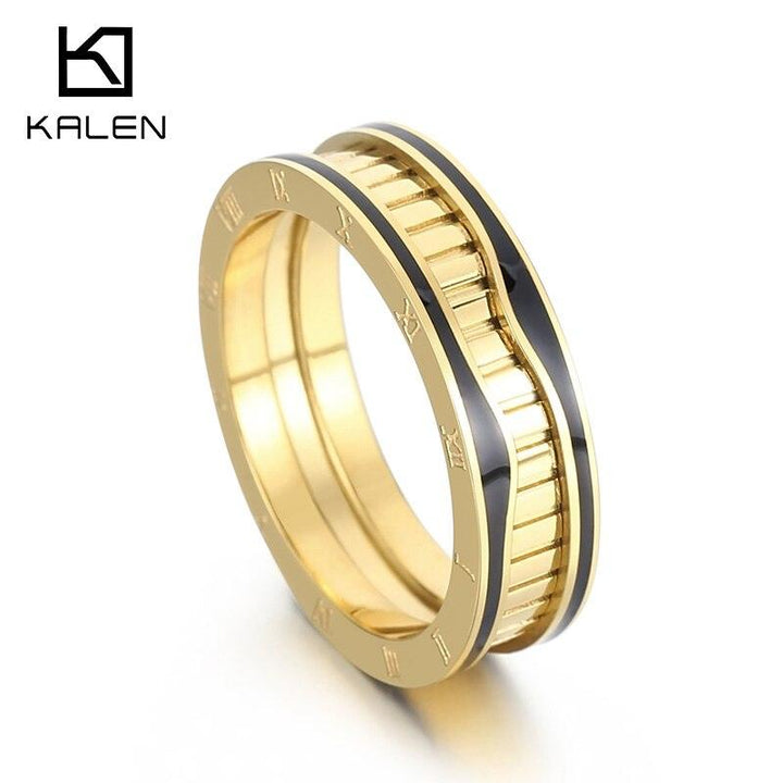 KALEN Roman Numerals Ring Stainless Steel Chunky Geometric Circle Minimalist Ring For Women Anniversary Gift Jewelry Wholesale.