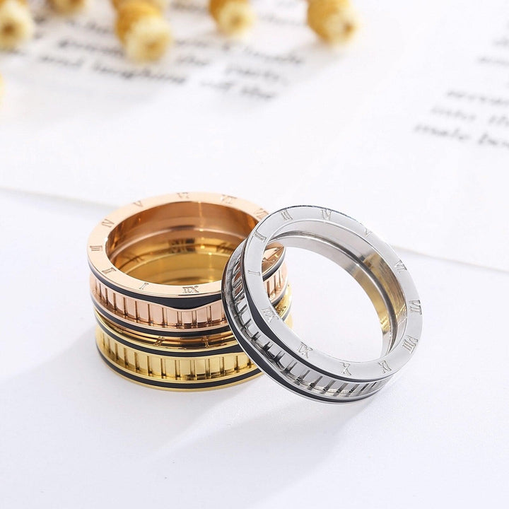 KALEN Roman Numerals Ring Stainless Steel Chunky Geometric Circle Minimalist Ring For Women Anniversary Gift Jewelry Wholesale.