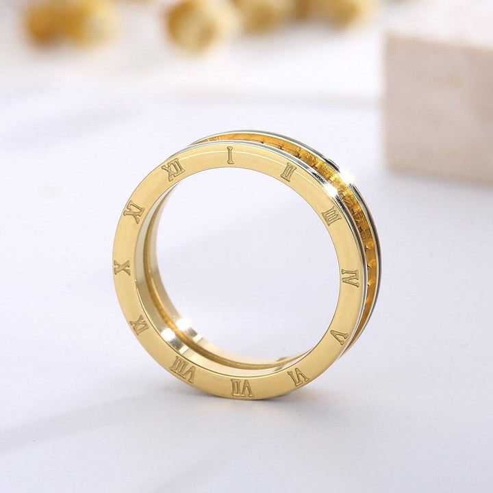 KALEN Roman Numerals Ring Stainless Steel Chunky Geometric Circle Minimalist Ring For Women Anniversary Gift Jewelry Wholesale.