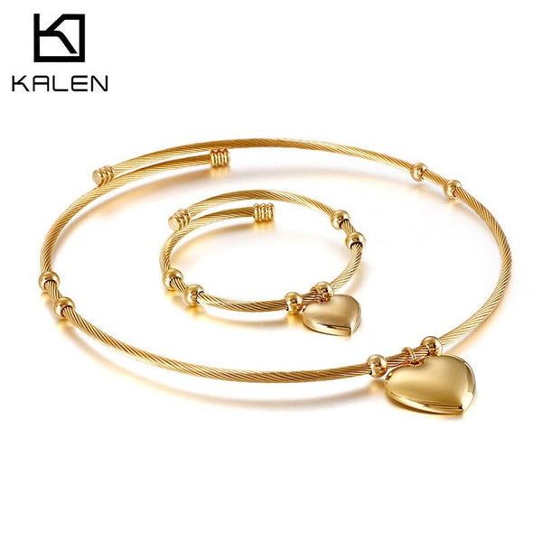 Kalen Romantic Heart Collier Choker Jewelry Sets For Women Stainless Steel Twist Chain Necklaces Bracelets Sets Femme Bijoux.