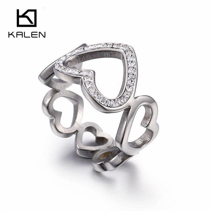 Kalen Romantic Hollow Heart Rings For Women Gold Color Stainless Steel Zircon Mujer Wedding Bands Rings Jewelry Rings.