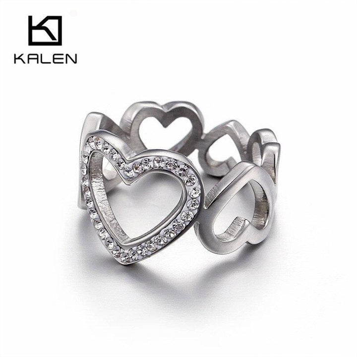 Kalen Romantic Hollow Heart Rings For Women Gold Color Stainless Steel Zircon Mujer Wedding Bands Rings Jewelry Rings.