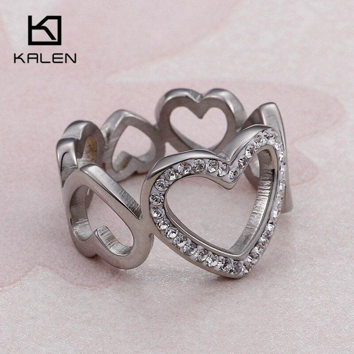 Kalen Romantic Hollow Heart Rings For Women Gold Color Stainless Steel Zircon Mujer Wedding Bands Rings Jewelry Rings.