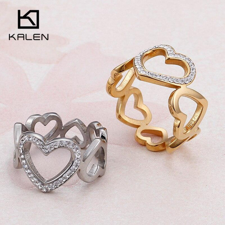 Kalen Romantic Hollow Heart Rings For Women Gold Color Stainless Steel Zircon Mujer Wedding Bands Rings Jewelry Rings.