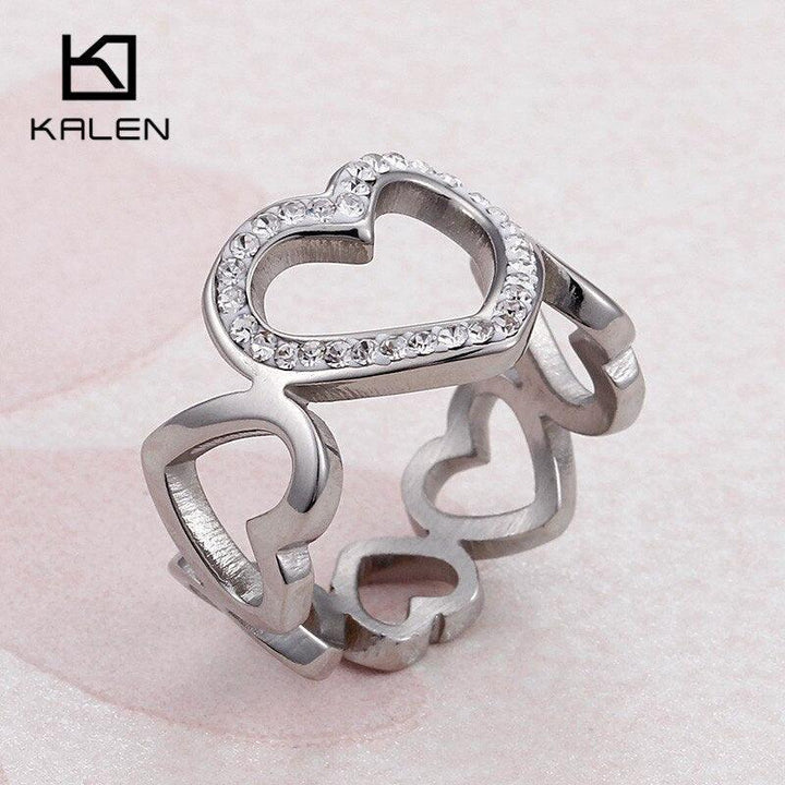 Kalen Romantic Hollow Heart Rings For Women Gold Color Stainless Steel Zircon Mujer Wedding Bands Rings Jewelry Rings.