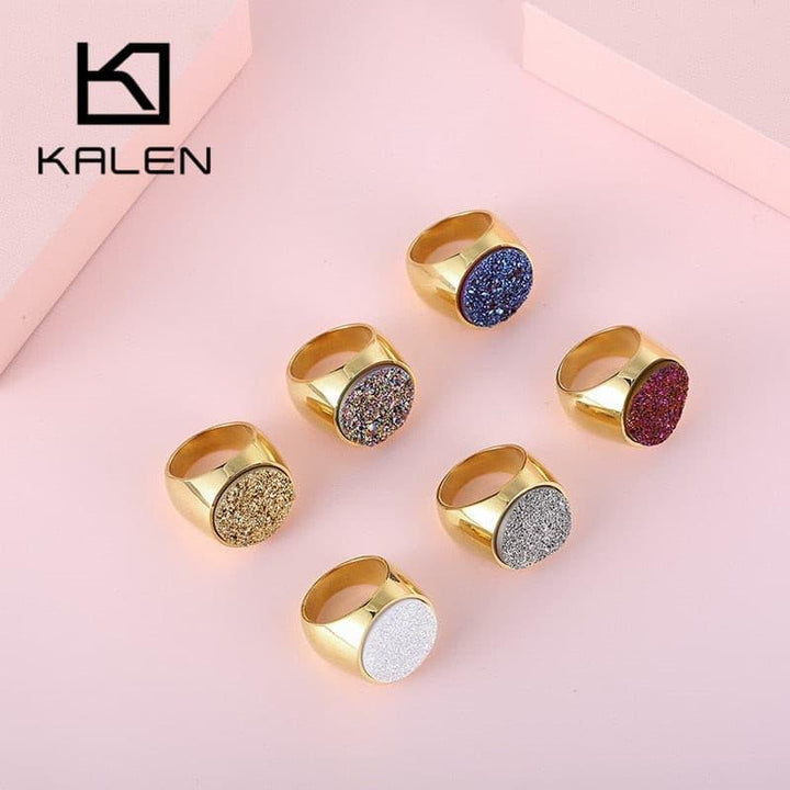 KALEN Round Colourful Crystal Bud Bague Rings For Women Gold Color Stainless Steel Wedding Bands Mujer Anillos Elegant Jewelry.