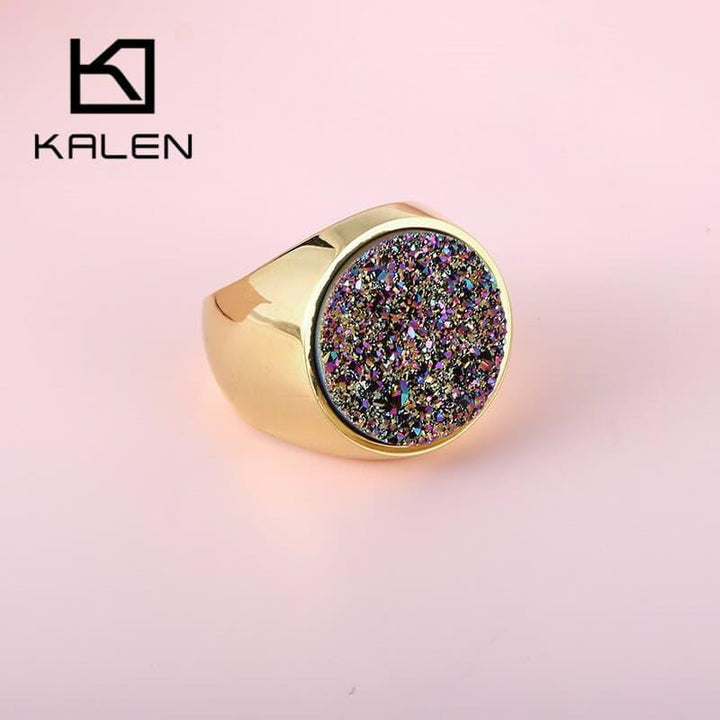 KALEN Round Colourful Crystal Bud Bague Rings For Women Gold Color Stainless Steel Wedding Bands Mujer Anillos Elegant Jewelry.