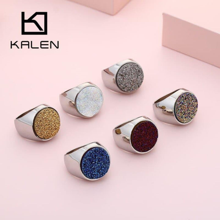 KALEN Round Colourful Crystal Bud Bague Rings For Women Gold Color Stainless Steel Wedding Bands Mujer Anillos Elegant Jewelry.