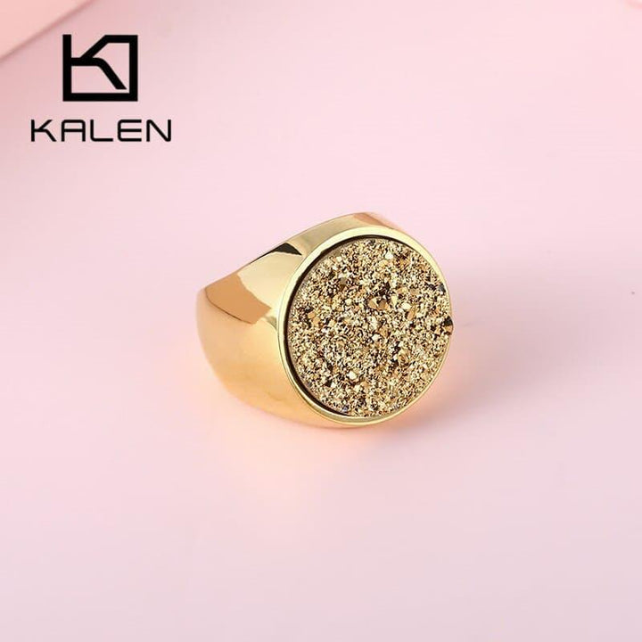 KALEN Round Colourful Crystal Bud Bague Rings For Women Gold Color Stainless Steel Wedding Bands Mujer Anillos Elegant Jewelry.