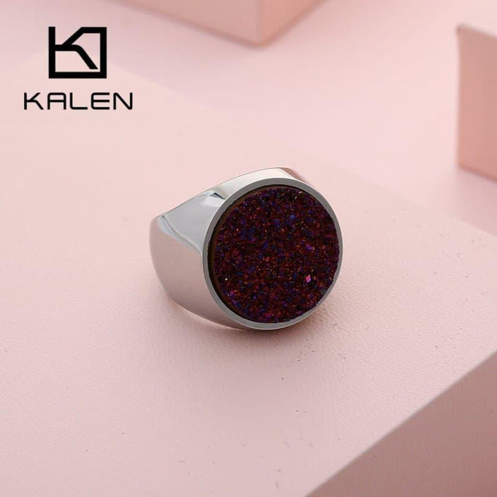 KALEN Round Colourful Crystal Bud Bague Rings For Women Gold Color Stainless Steel Wedding Bands Mujer Anillos Elegant Jewelry.