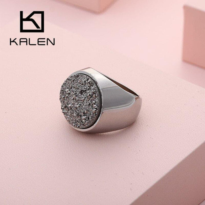 KALEN Round Colourful Crystal Bud Bague Rings For Women Gold Color Stainless Steel Wedding Bands Mujer Anillos Elegant Jewelry.