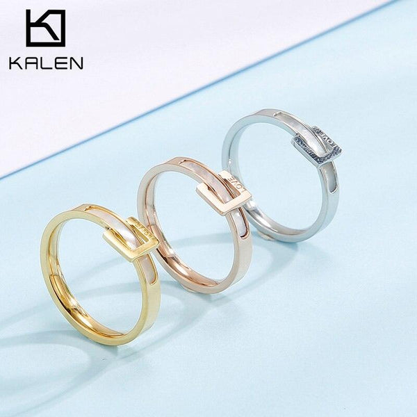 Kalen Rule Fashion Unique Decoration Ladies Ring Love Carved Stainless Steel Gift Jewelry.