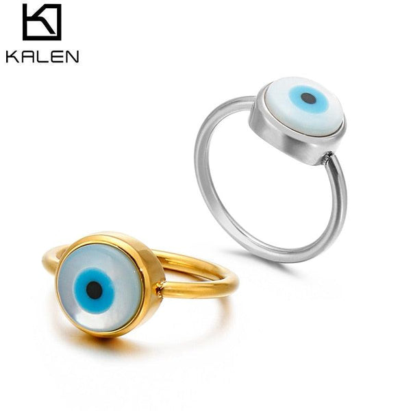 KALEN Shell Lucky Protection Eyes Rings For Women Best Fashion Party Jewelry Girl Charm Gift Blue Evil Eye Turquoise Anillos.