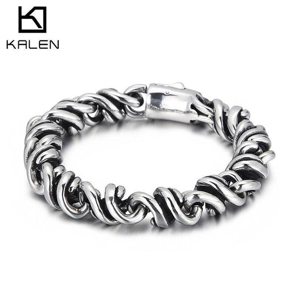 Kalen Shiny Stainless Steel Twisted Chain Bracelet Men's Gothic Style Jewelry Punk Accessories Rock Party.