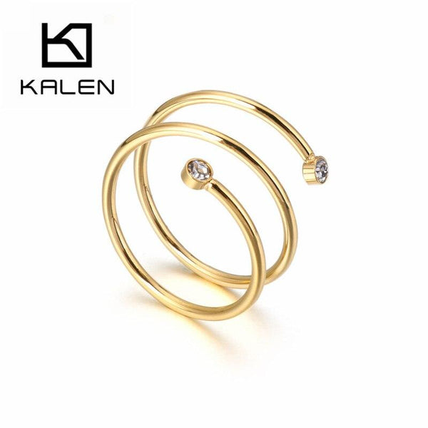 KALEN Simple Bague Rings For Women Wave Rings Stainless Steel Rhinestone Rotate Rings Anillos Mujer Women Wedding Beads Jewelry.