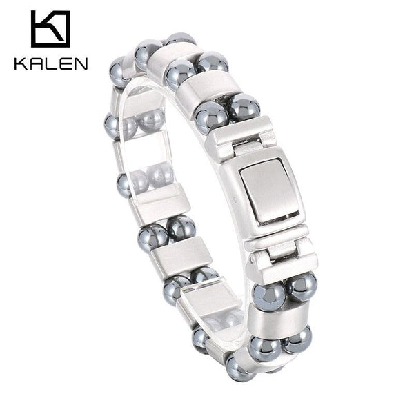 KALEN Simple Beaded Elastic Magnetic Magnet Bracelet Stainless Steel Men Jewelry Gift Bracelet.