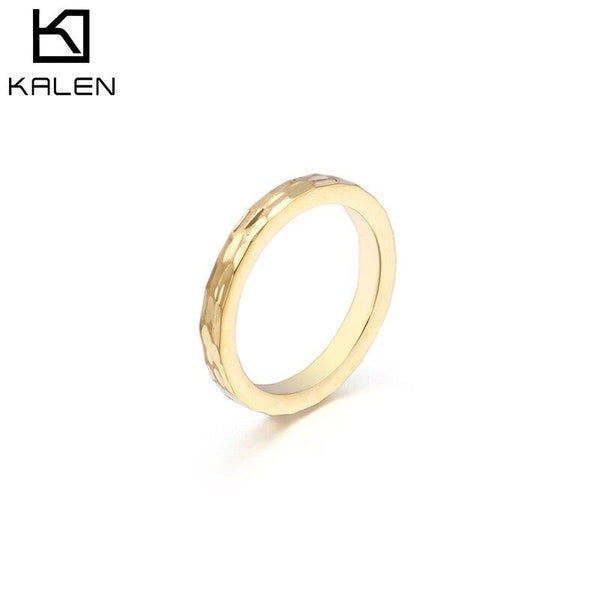 Kalen Simple Design Gold Rose Gold Stainless Steel Rings For Women High Polished Shiny Wedding Bands Mujer Anillos.