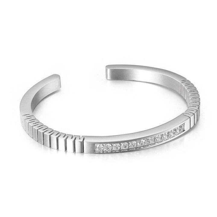 KALEN Simple Design With Cubic Zircon Charming Elegant Stainless Steel Not Adjustable Bangles Gift For Female.