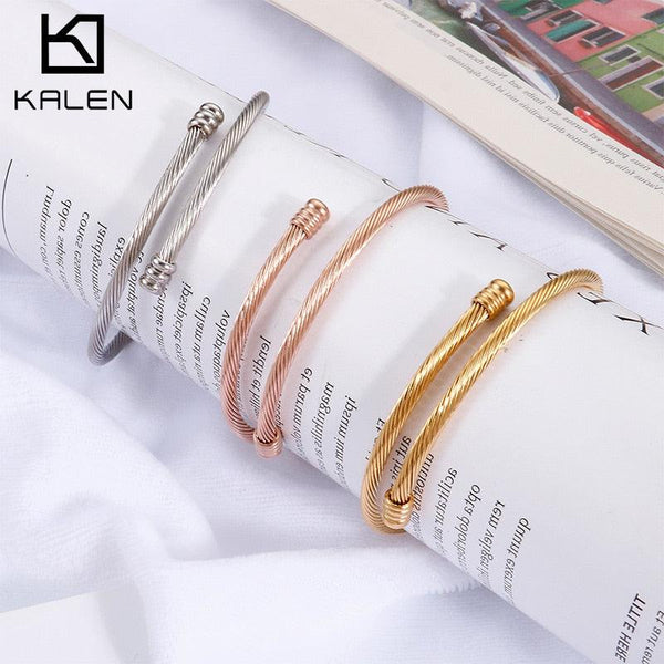 KALEN Simple Elegant Design Charming Colorful Wire-cable Chain Stainless Steel Bangles Gift For Female.