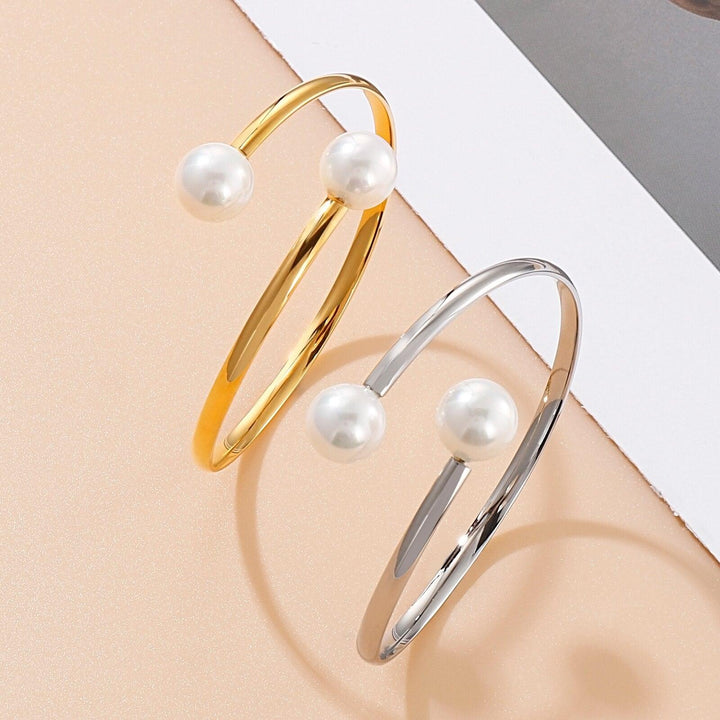 Kalen Simple Imitate Pearls Two Round Shape Pearl Metal Beads Adjustable Bracelets Charm Jewelry Accessories Gift Size 12mm.