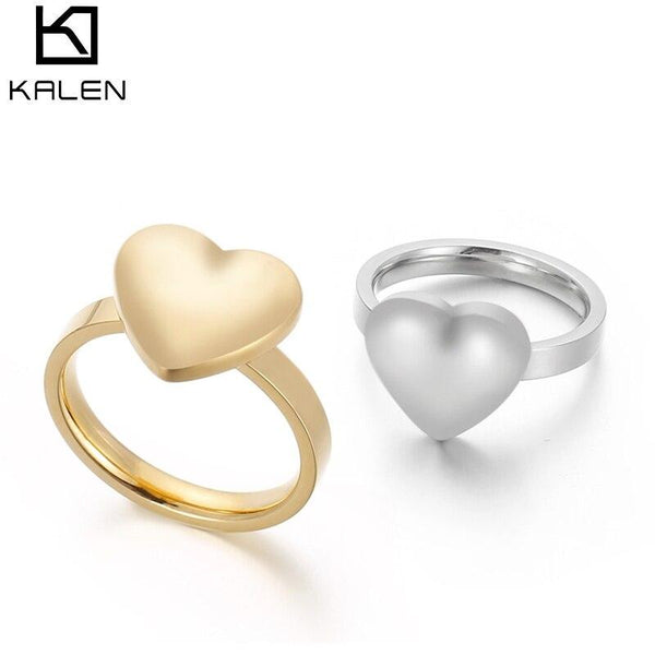 Kalen Simple Peach Heart Ring for Women Glossy Love Heart Rings Stainless Steel Ring Romantic Silver Gold Heart Metal Ring.