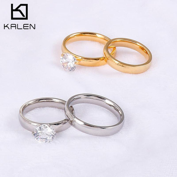 Kalen Simple Round Gold Silver Color Ring Princess Tiara Royal Crown With Crystal Rings For Women Wedding Party Fashion Jewelry.