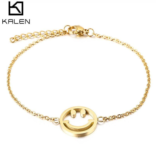 KALEN Simple Smiley Stainless Steel Bracelet Gold Silver Color Rose Gold Color Woman Charm Bracelets.