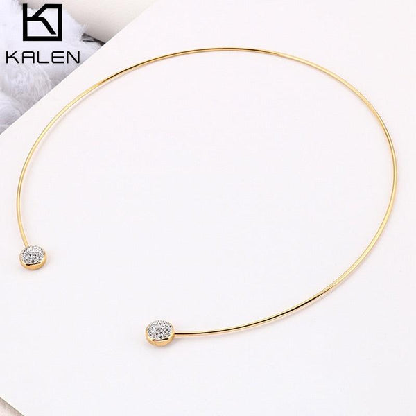 Kalen Simple Stainless Steel Zircon Torques For Women Gold Color Cuff Choker Necklaces Mujer Fashion Jewelry Girls Accessory.