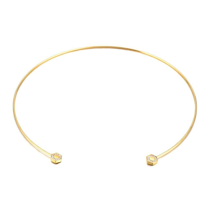 Kalen Simple Stainless Steel Zircon Torques For Women Gold Color Cuff Choker Necklaces Mujer Fashion Jewelry Girls Accessory.