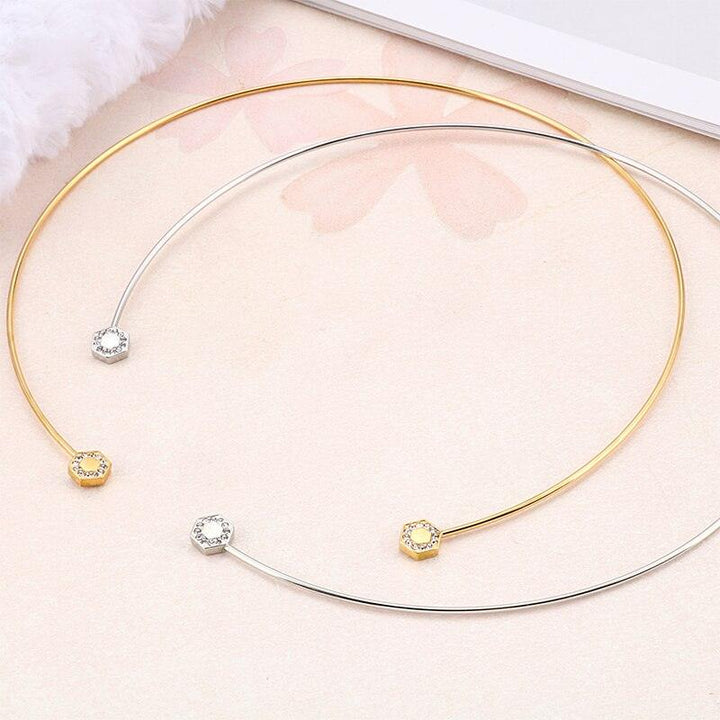 Kalen Simple Stainless Steel Zircon Torques For Women Gold Color Cuff Choker Necklaces Mujer Fashion Jewelry Girls Accessory.