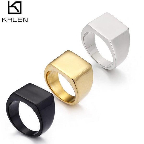 KALEN Simple Style Square Ring Classic Ring Wedding Engagement Jewelry Polished Plate Ring Couple Rings Male Party Gift.