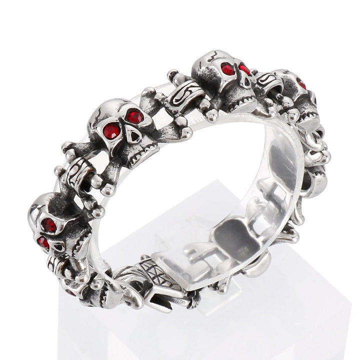 Kalen Skull Bracelet For Men Stainless Steel Rhinestone Gothic Punk Jewelry Bone Vintage Charm Chain.