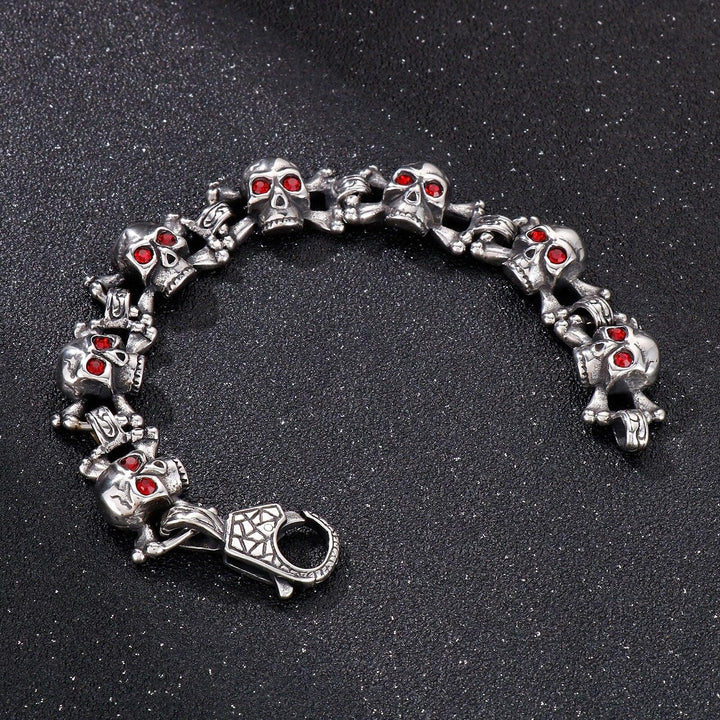 Kalen Skull Bracelet For Men Stainless Steel Rhinestone Gothic Punk Jewelry Bone Vintage Charm Chain.