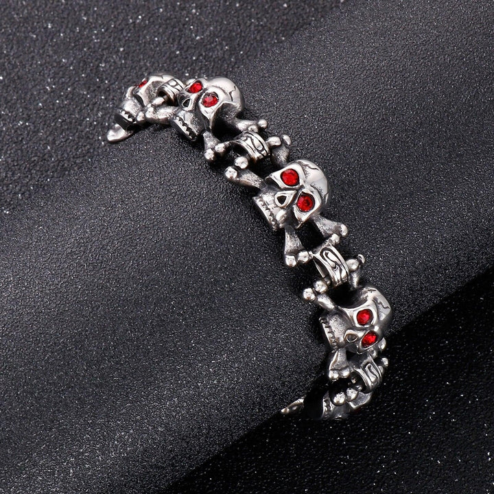 Kalen Skull Bracelet For Men Stainless Steel Rhinestone Gothic Punk Jewelry Bone Vintage Charm Chain.
